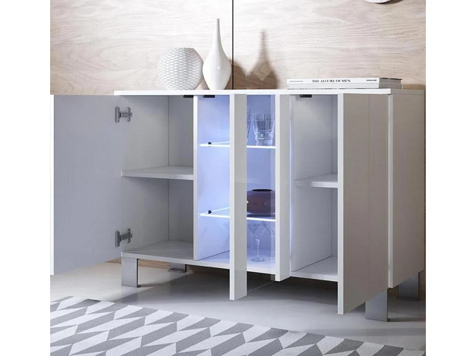 Bahut Buffet pour Salon Salle à manger en Blanc avec LED 120x40x82cm Luke A1