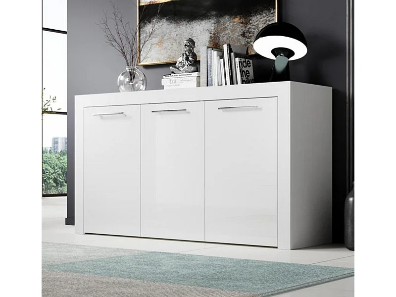 Bahut Buffet pour Salon Salle à manger en Blanc 144x42x80cm Nelia