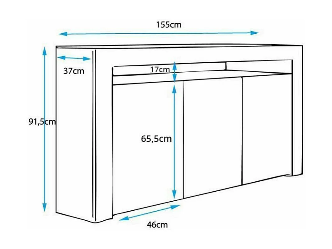 Aparador para Salón comedor en Blanco y Negro con LED 155x37x91,5cm Aker