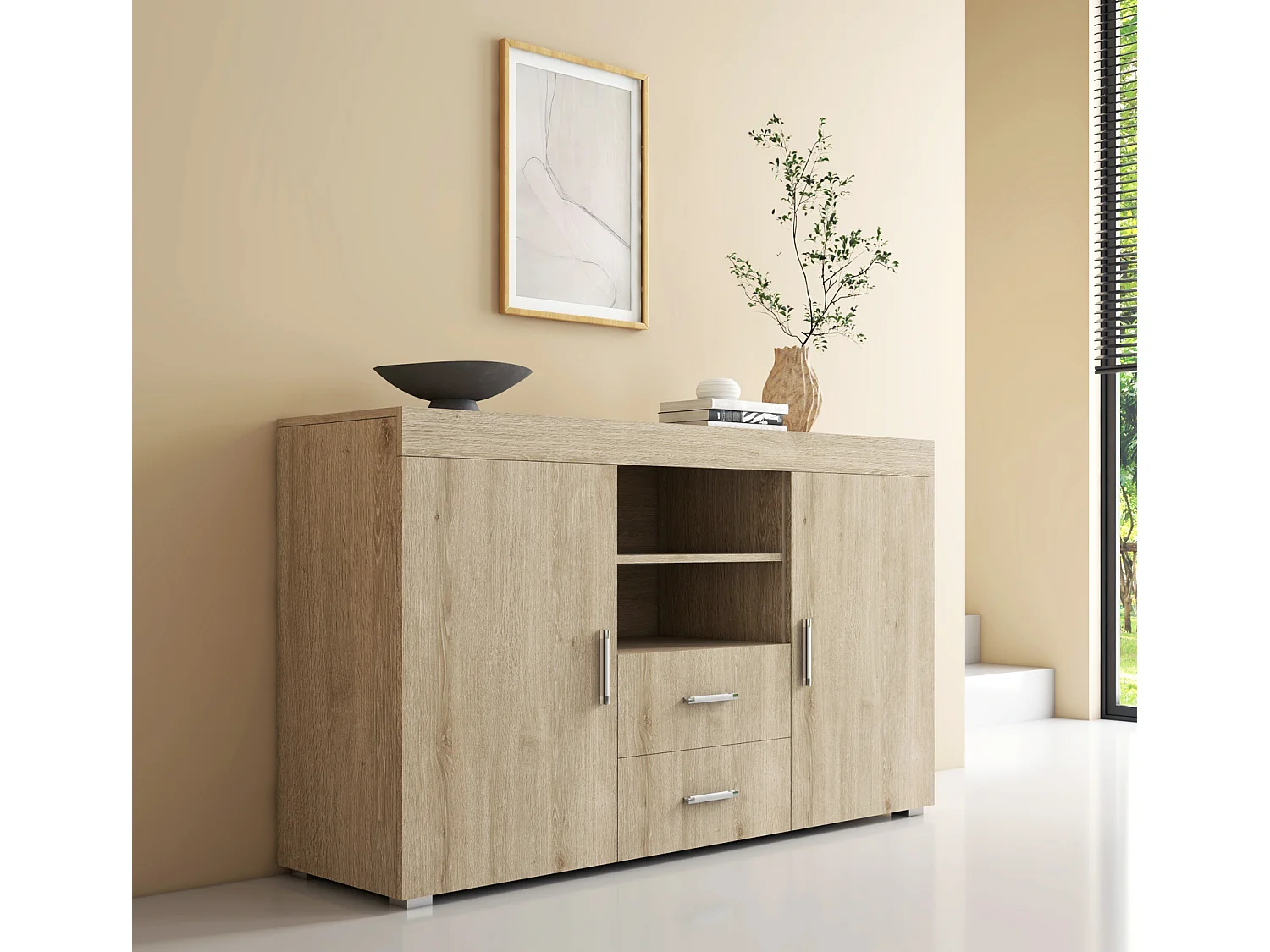 Bahut Buffet pour Salon Salle à manger en Sonoma 140x40x80cm Roque