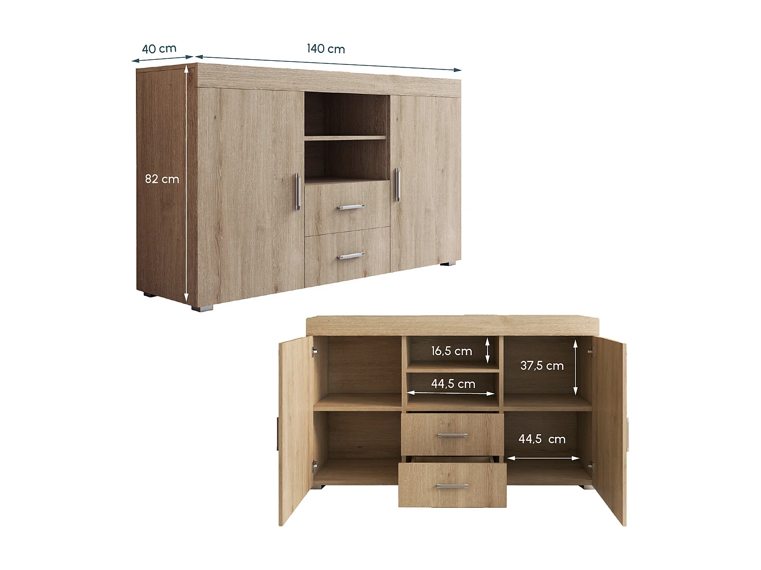 Bahut Buffet pour Salon Salle à manger en Sonoma 140x40x80cm Roque