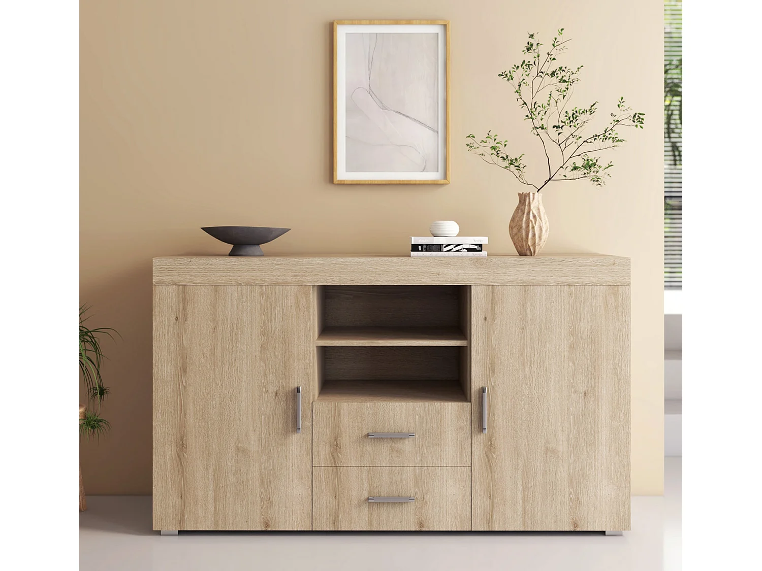 Bahut Buffet pour Salon Salle à manger en Sonoma 140x40x80cm Roque