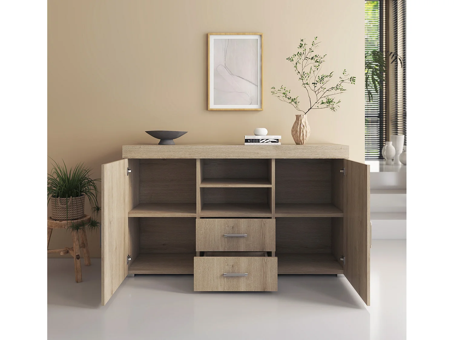 Bahut Buffet pour Salon Salle à manger en Sonoma 140x40x80cm Roque