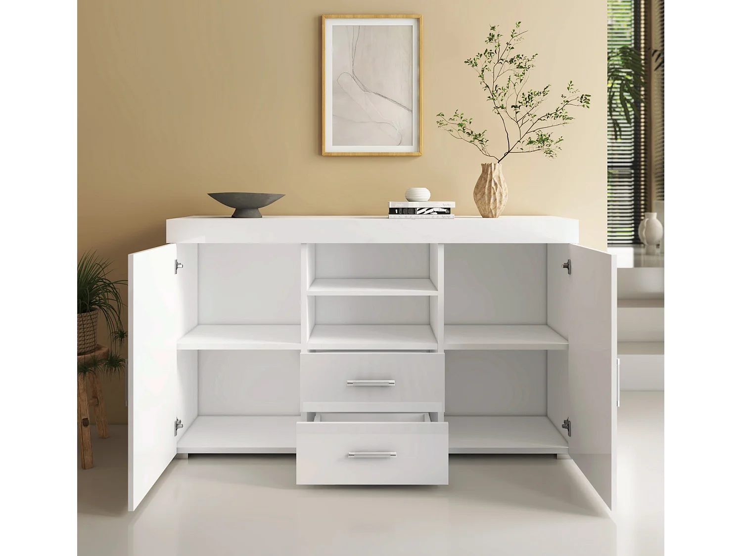 Aparador para Salón comedor en Blanco 140x40x80cm Roque