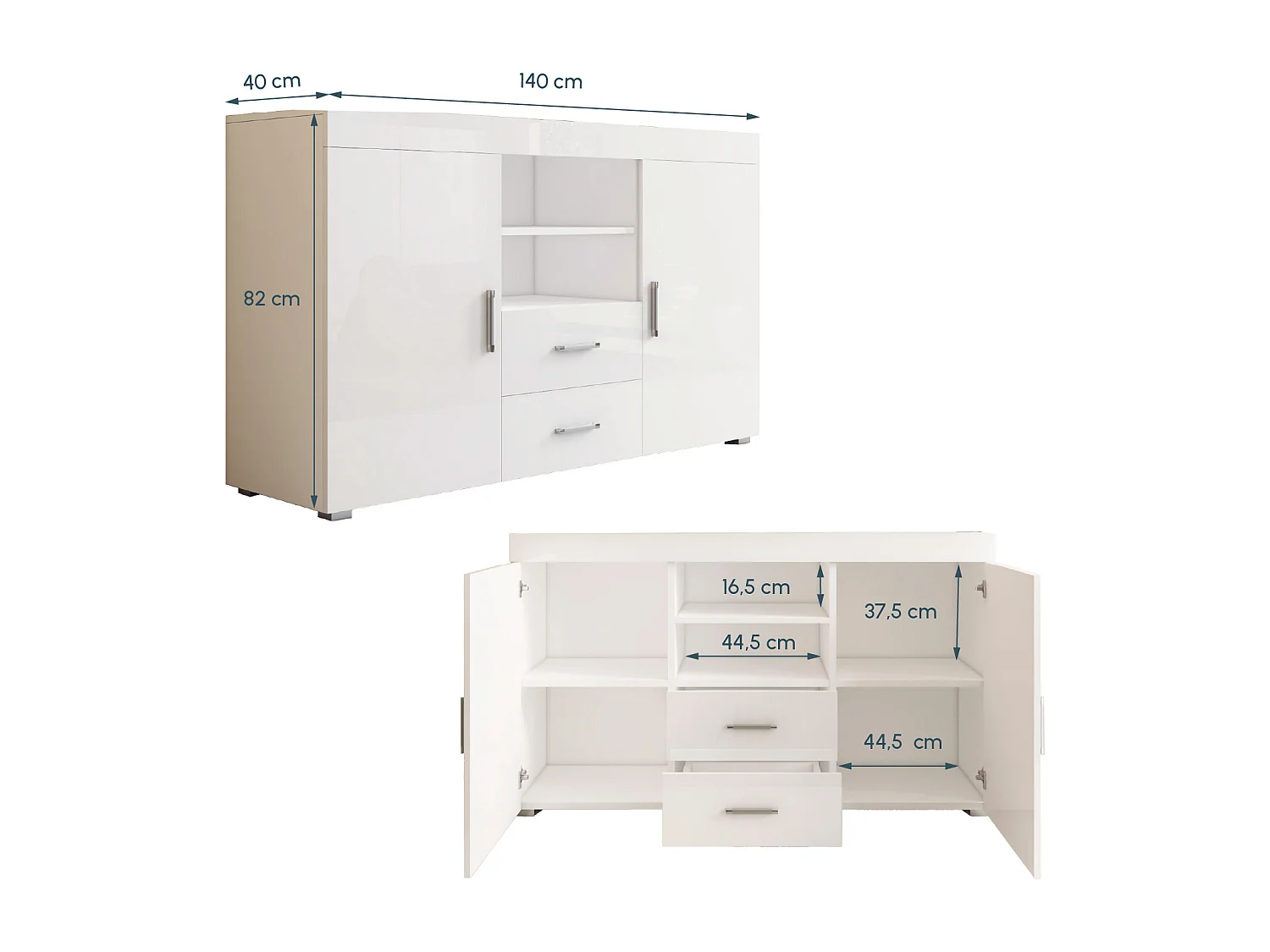 Aparador para Salón comedor en Blanco 140x40x80cm Roque