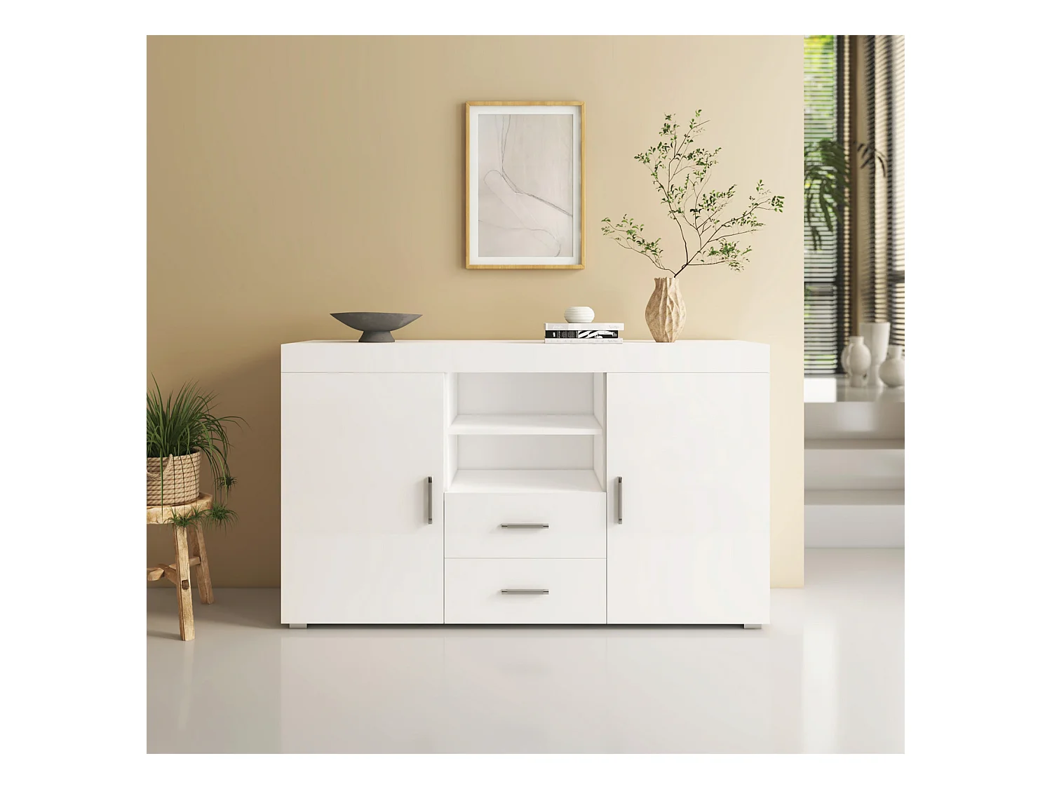 Bahut Buffet pour Salon Salle à manger en Blanc 140x40x80cm Roque