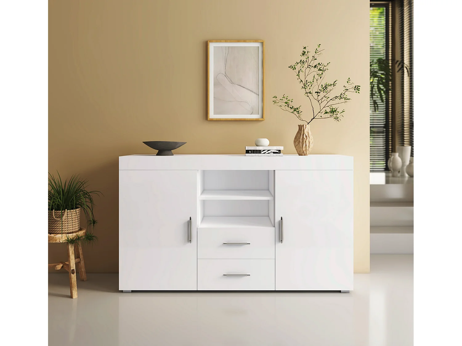 Aparador para Salón comedor en Blanco 140x40x80cm Roque