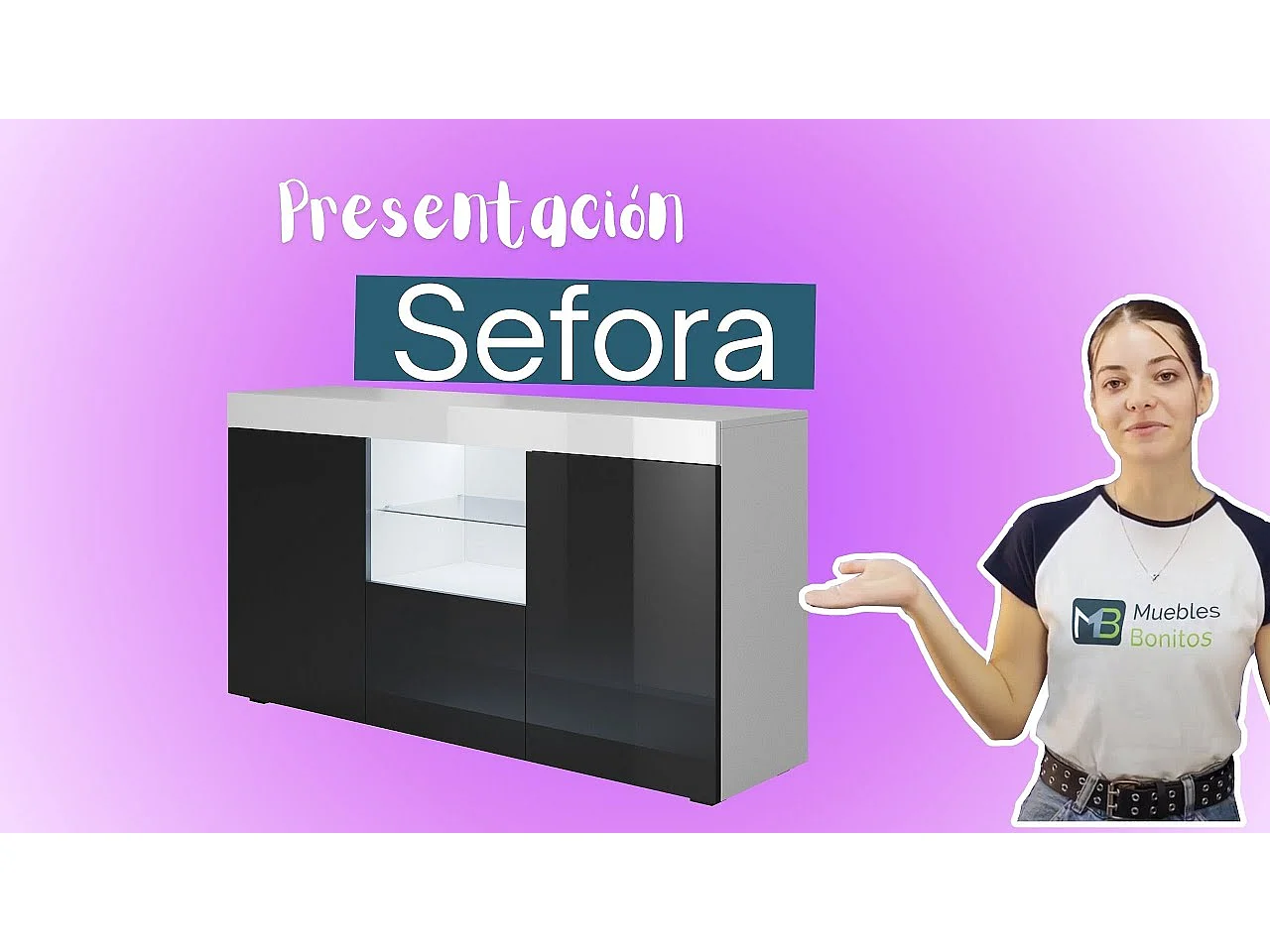 Bahut Buffet pour Salon Salle à manger en Noir avec LED 135x34x73cm Sefora