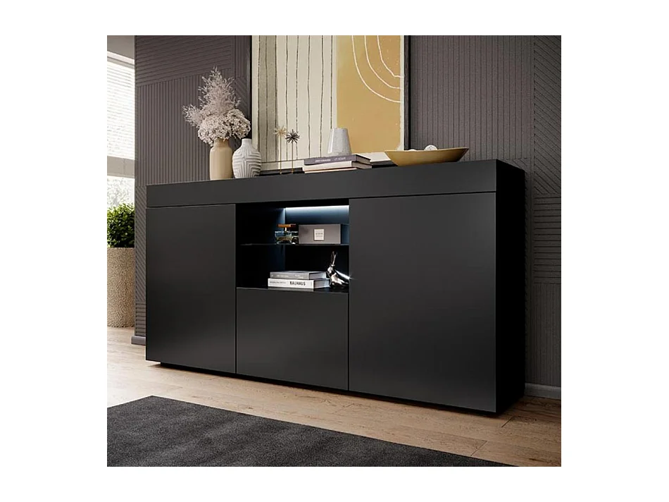 Bahut Buffet pour Salon Salle à manger en Noir avec LED 135x34x73cm Sefora