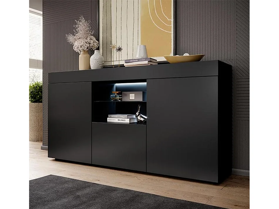 Aparador para Salón comedor en Negro con LED 135x34x73cm Sefora