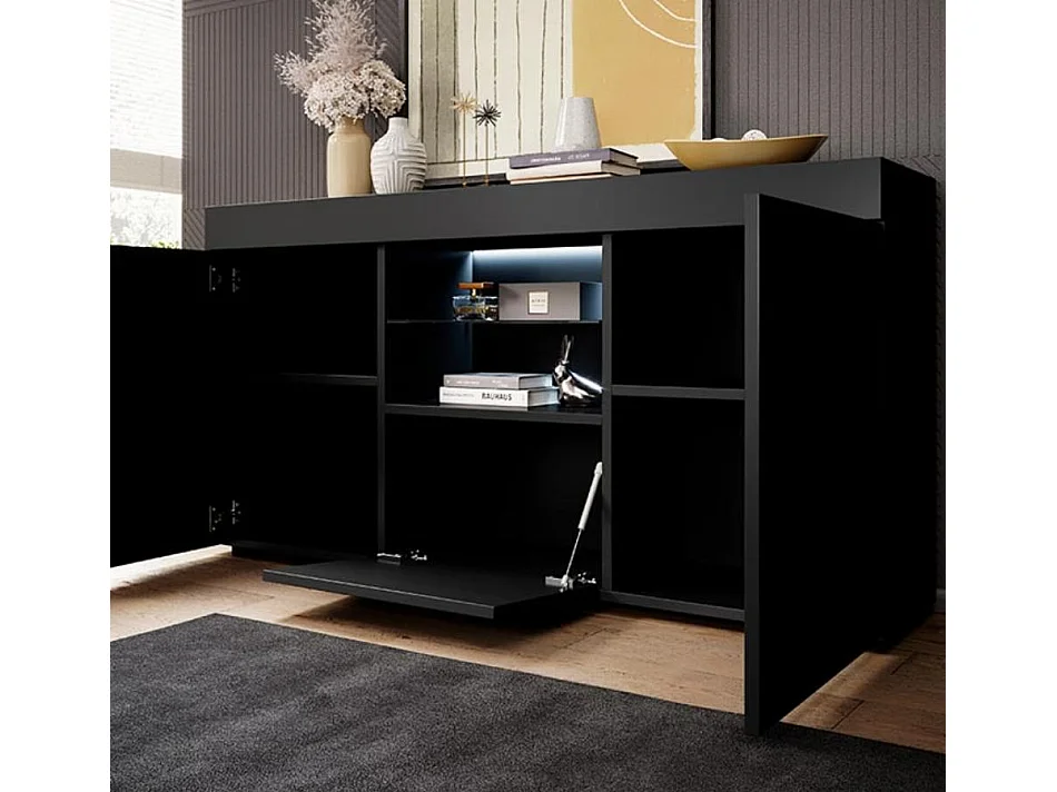 Aparador para Salón comedor en Negro con LED 135x34x73cm Sefora