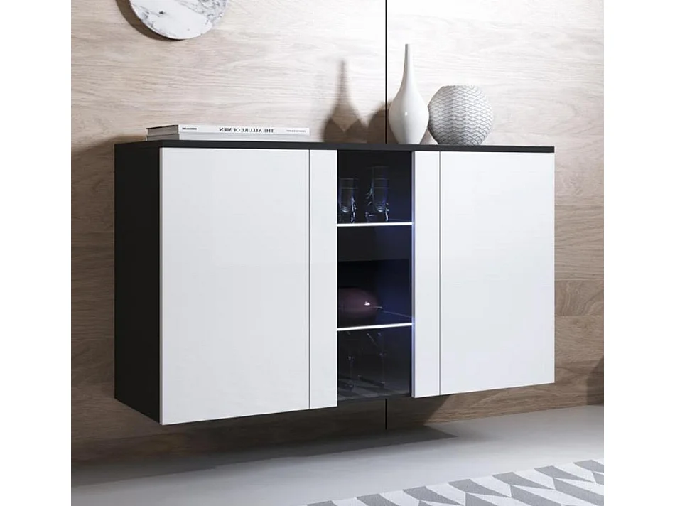 Bahut Buffet pour Salon Salle à manger en Noir et Blanc avec LED 120x40x70cm Luke A1