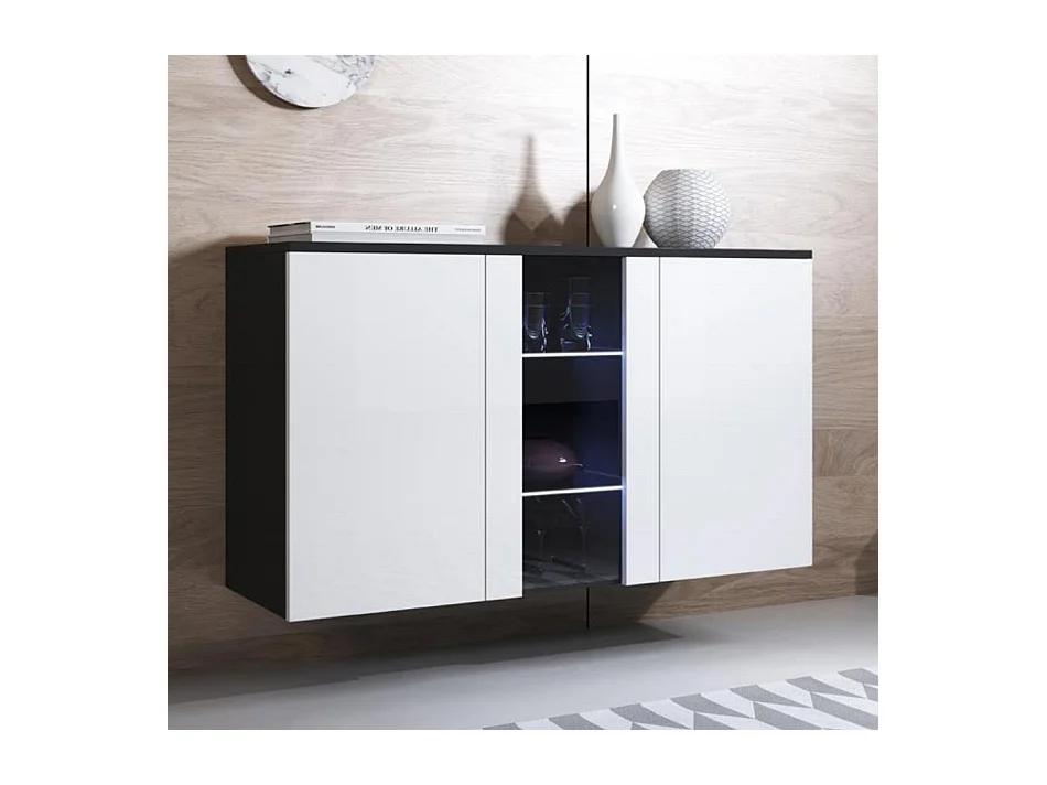 Bahut Buffet pour Salon Salle à manger en Noir et Blanc avec LED 120x40x70cm Luke A1