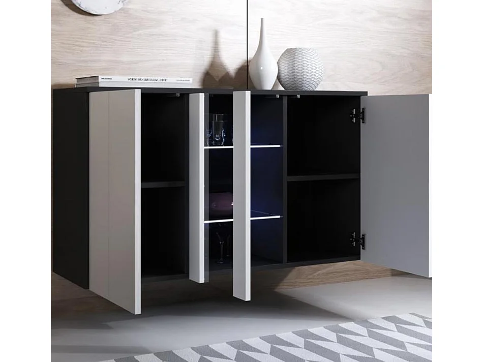 Aparador para Salón comedor en Negro y Blanco con LED 120x40x70cm Luke A1