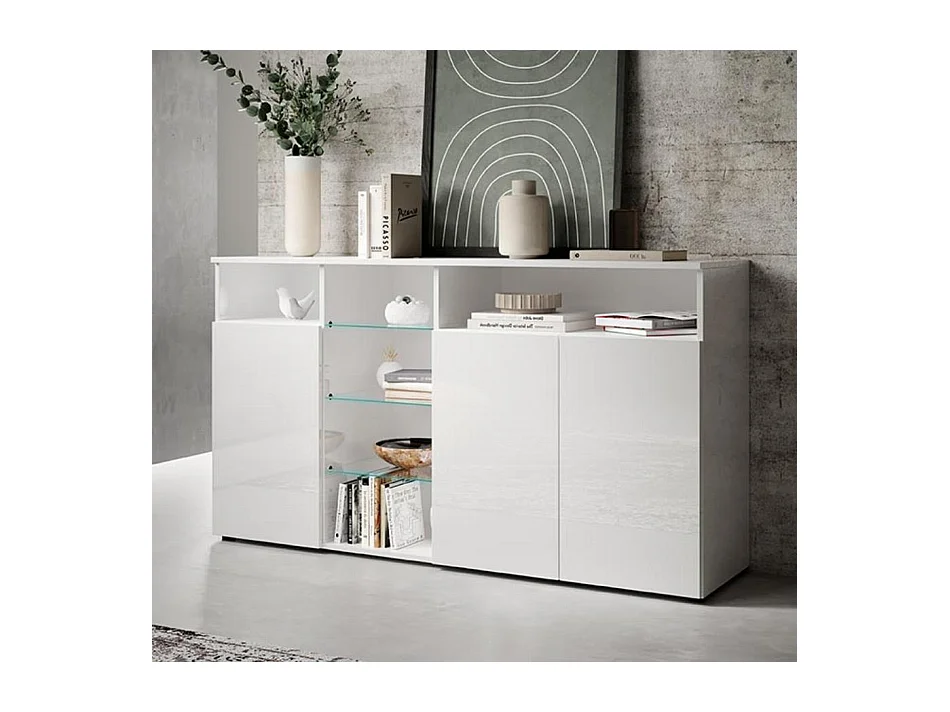 Bahut Buffet pour Salon Salle à manger en Blanc avec LED 150x40x82cm Luke A1