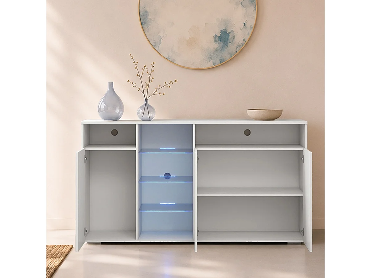 Aparador para Salón comedor en Blanco con LED 150x40x82cm Luke A1