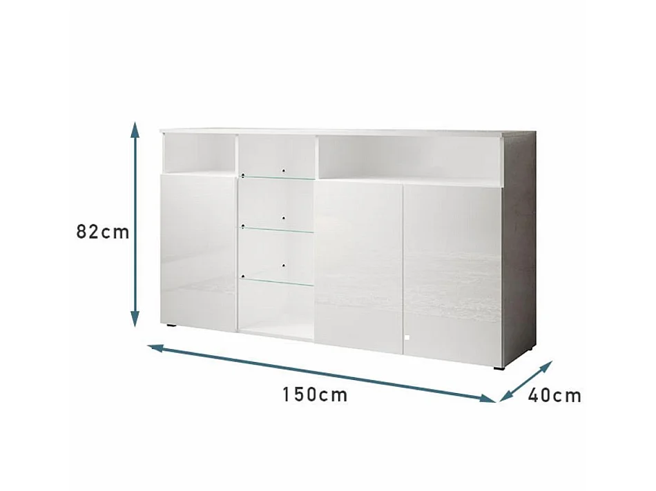 Aparador para Salón comedor en Blanco con LED 150x40x82cm Luke A1