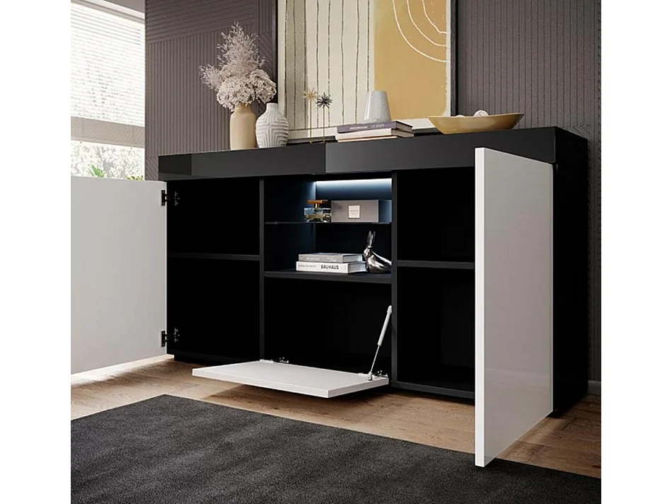 Aparador para Salón comedor en Negro y Blanco con LED 135x34x73cm Sefora
