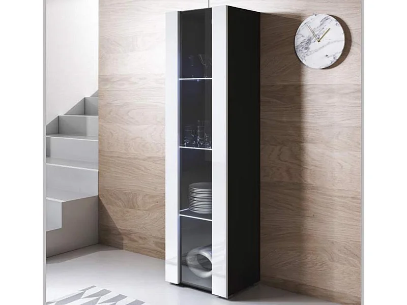 Vitrina para Salón comedor en Negro y Blanco con LED 40x29x167cm Luke V5