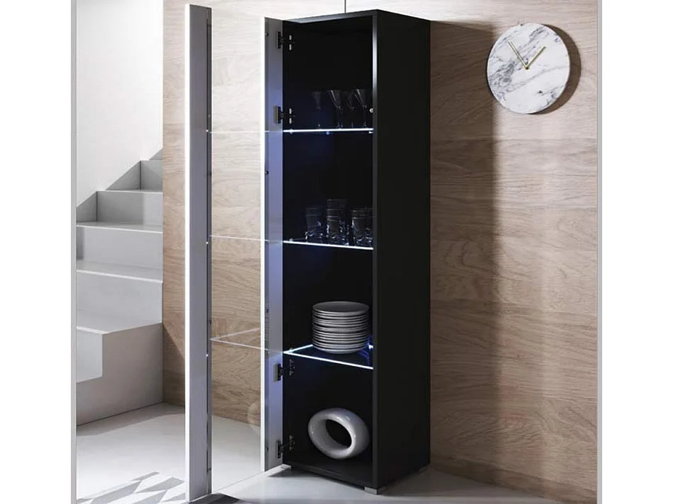 Vitrina para Salón comedor en Negro y Blanco con LED 40x29x167cm Luke V5