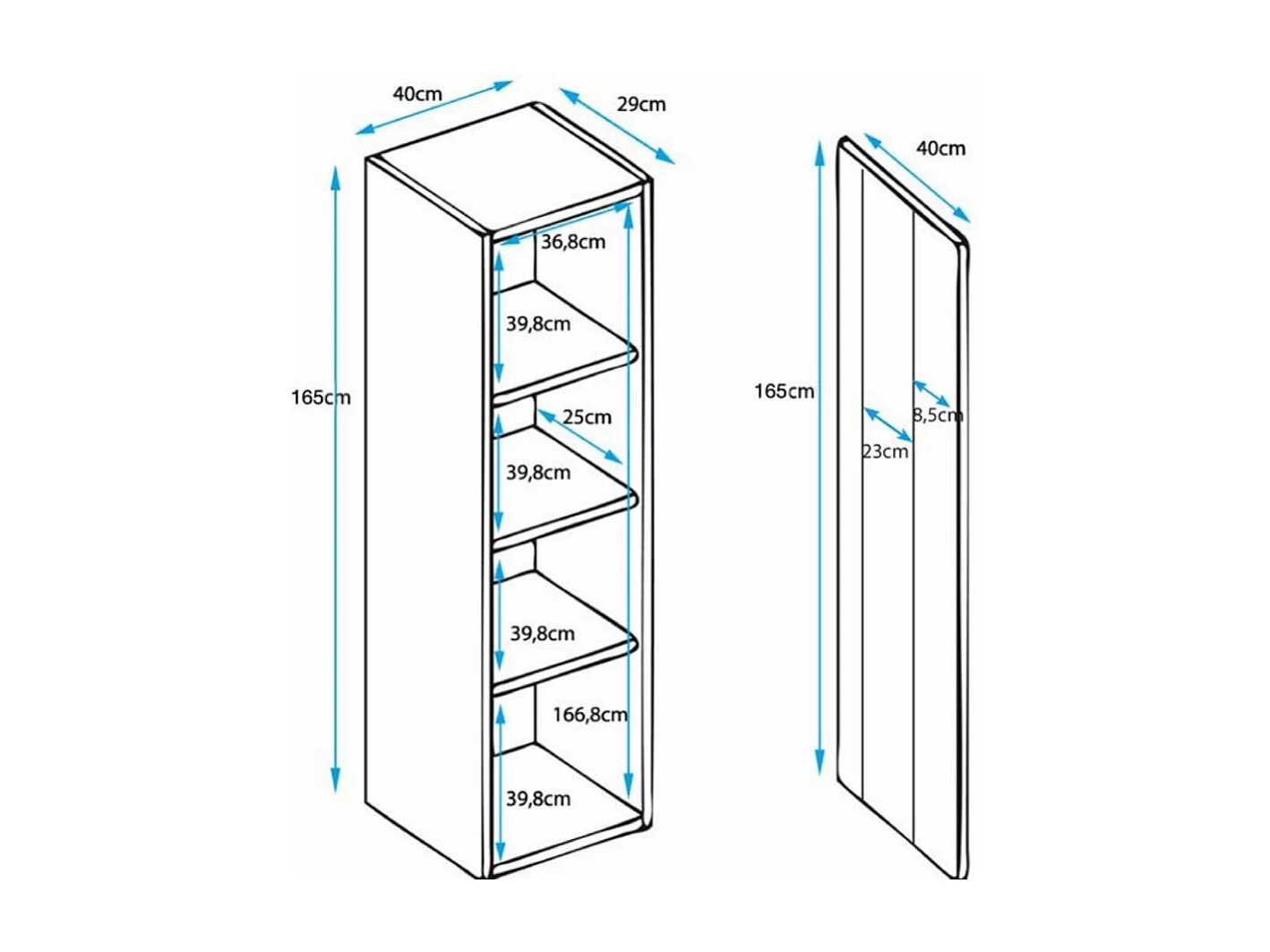 Vitrina para Salón comedor en Negro y Blanco con LED 40x29x167cm Luke V5