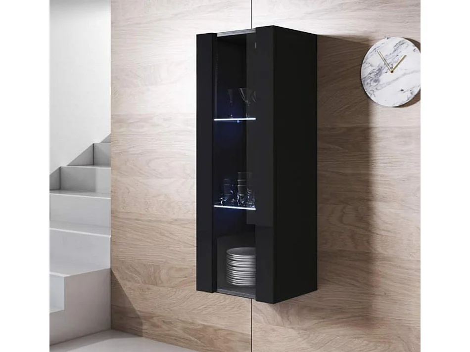 Vitrine pour Salon Salle à manger en Noir avec LED 40x29x126cm Luke V2