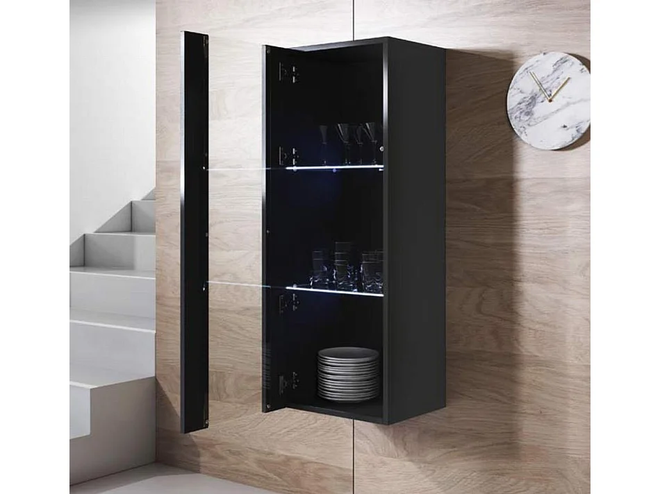 Vitrine pour Salon Salle à manger en Noir avec LED 40x29x126cm Luke V2