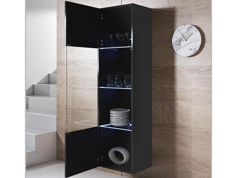Vitrina para Salón comedor en Negro con LED 40x29x165cm Luke V6