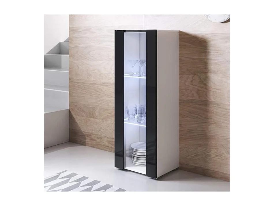 Vitrina para Salón comedor en Blanco y Negro con LED 40x29x128cm Luke V2