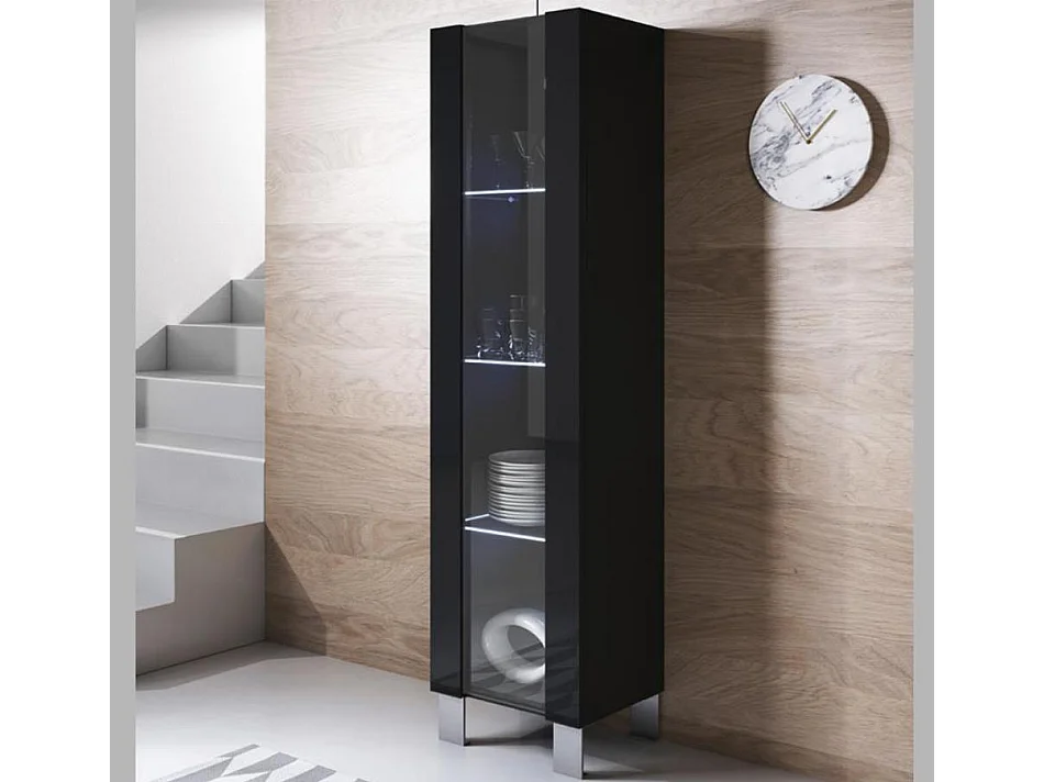 Vitrine pour Salon Salle à manger en Noir avec LED 40x29x177cm Luke V5