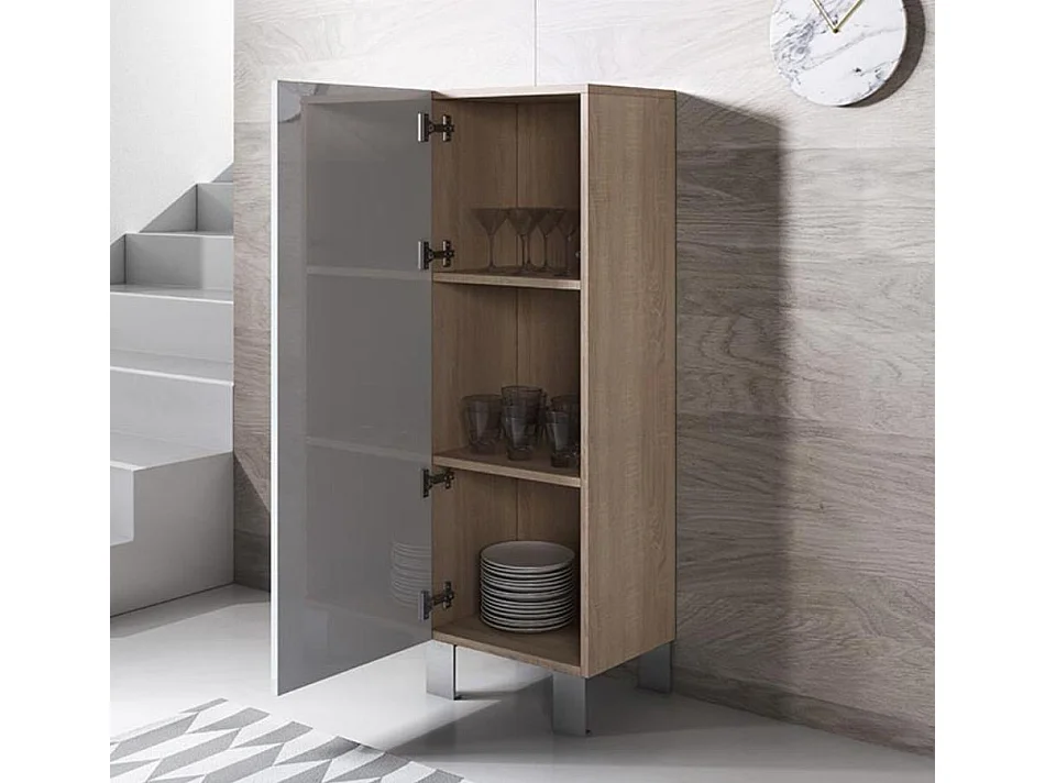 Vitrine pour Salon Salle à manger en Sonoma et Blanc 40x29x138cm Luke V1