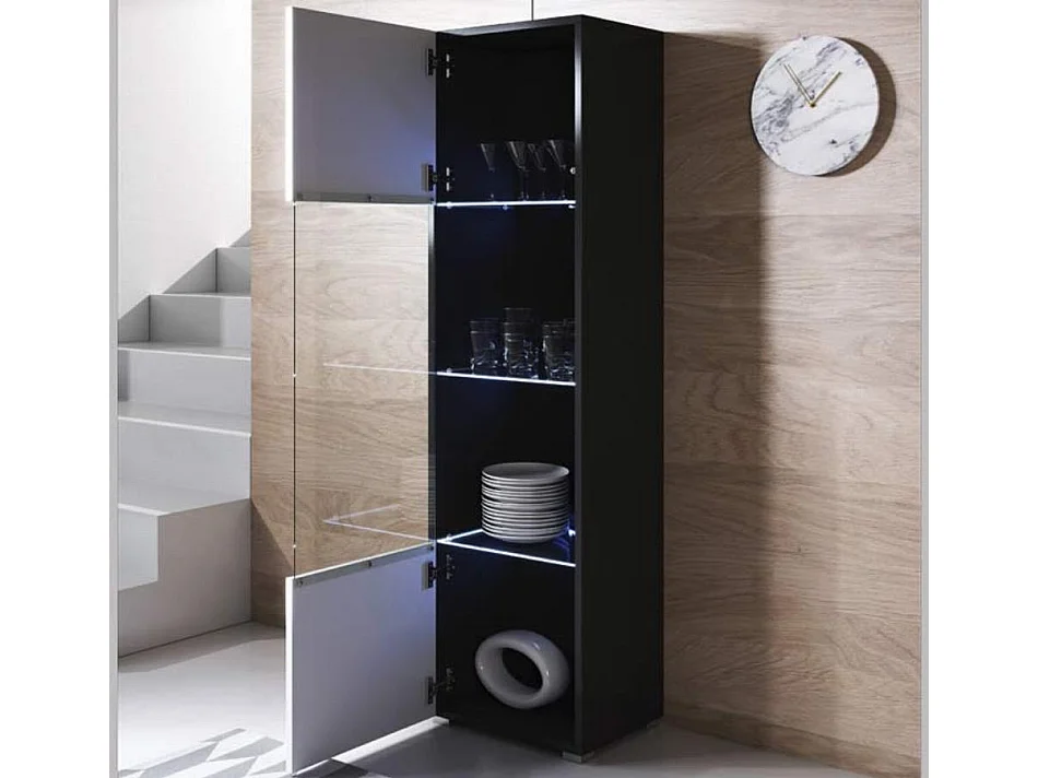 Vitrina para Salón comedor en Negro y Blanco con LED 40x29x167cm Luke V6