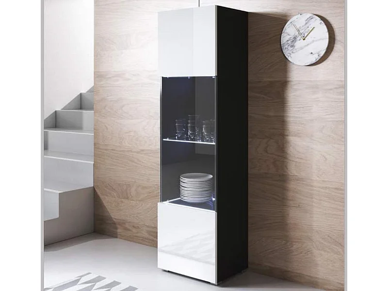 Vitrina para Salón comedor en Negro y Blanco con LED 40x29x167cm Luke V6