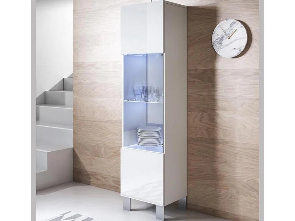 Vitrina para Salón comedor en Blanco con LED 40x29x177cm Luke V6