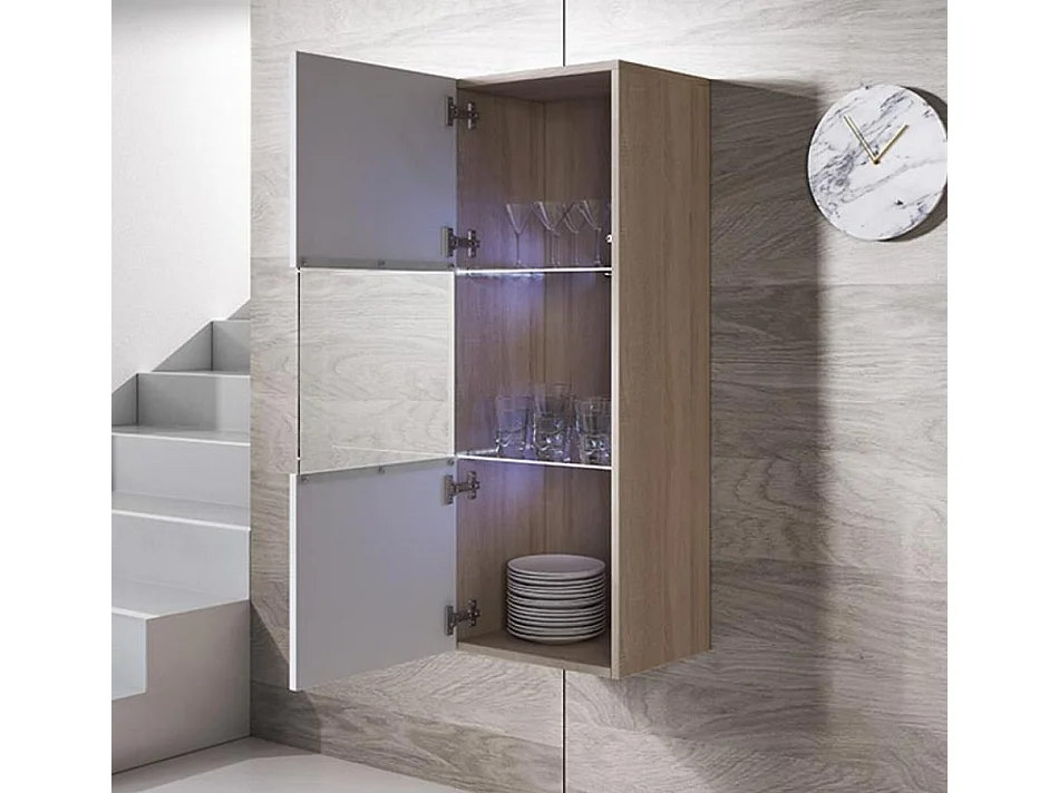 Vitrina para Salón comedor en Sonoma y Blanco con LED 40x29x126cm Luke V3