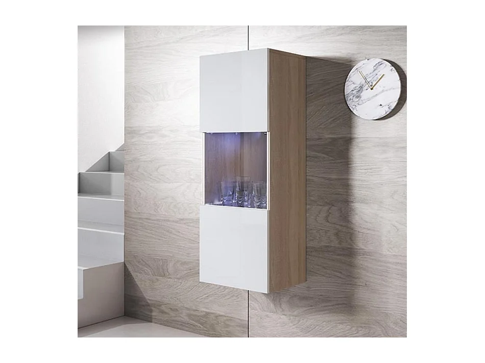 Vitrine pour Salon Salle à manger en Sonoma et Blanc avec LED 40x29x126cm Luke V3