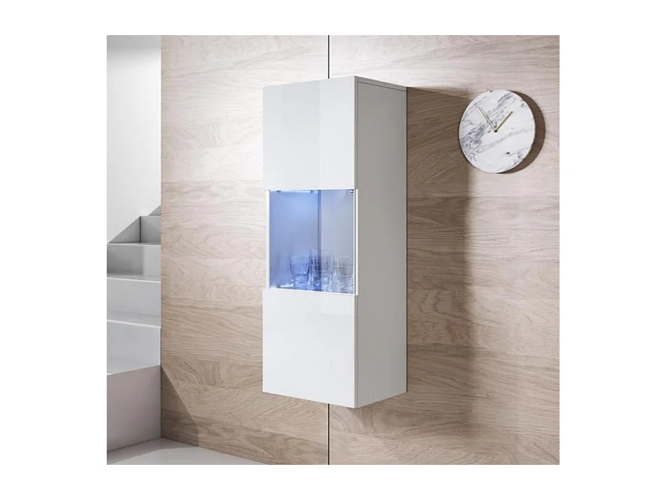 Vitrine pour Salon Salle à manger en Blanc avec LED 40x29x126cm Luke V3