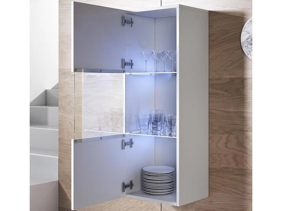 Vitrine pour Salon Salle à manger en Blanc avec LED 40x29x126cm Luke V3