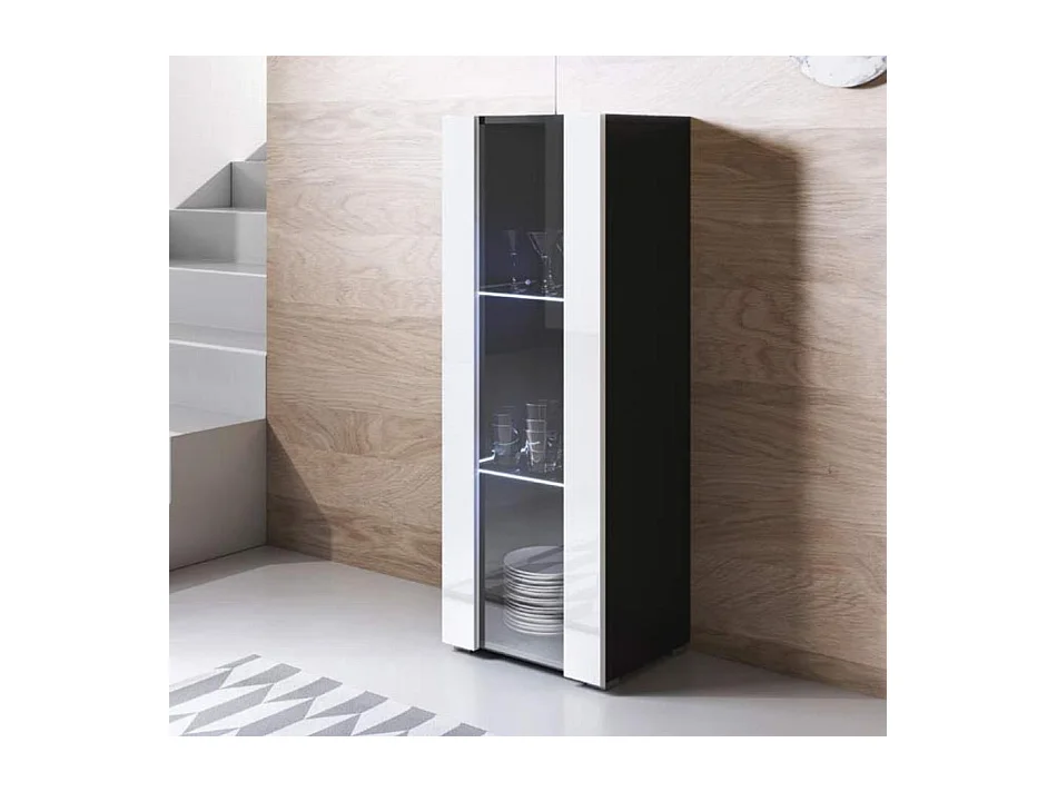 Vitrina para Salón comedor en Negro y Blanco con LED 40x29x128cm Luke V2