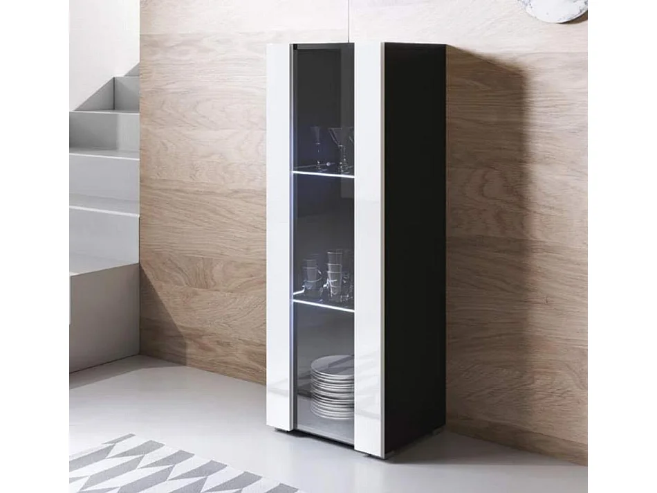 Vitrina para Salón comedor en Negro y Blanco con LED 40x29x128cm Luke V2