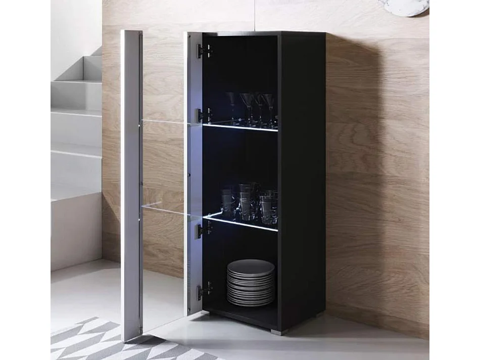 Vitrina para Salón comedor en Negro y Blanco con LED 40x29x128cm Luke V2