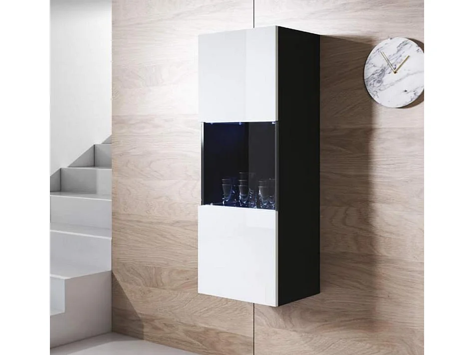Vitrine pour Salon Salle à manger en Noir et Blanc avec LED 40x29x126cm Luke V3