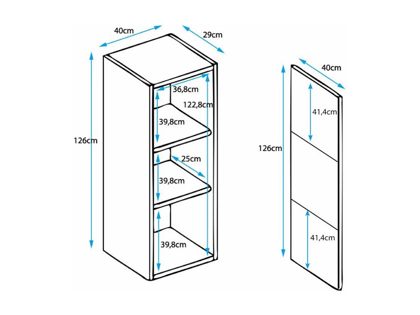 Vitrine pour Salon Salle à manger en Noir et Blanc avec LED 40x29x126cm Luke V3