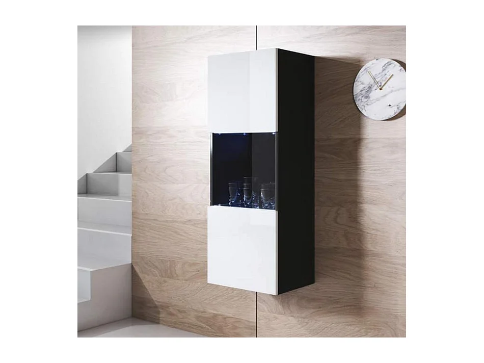 Vitrine pour Salon Salle à manger en Noir et Blanc avec LED 40x29x126cm Luke V3