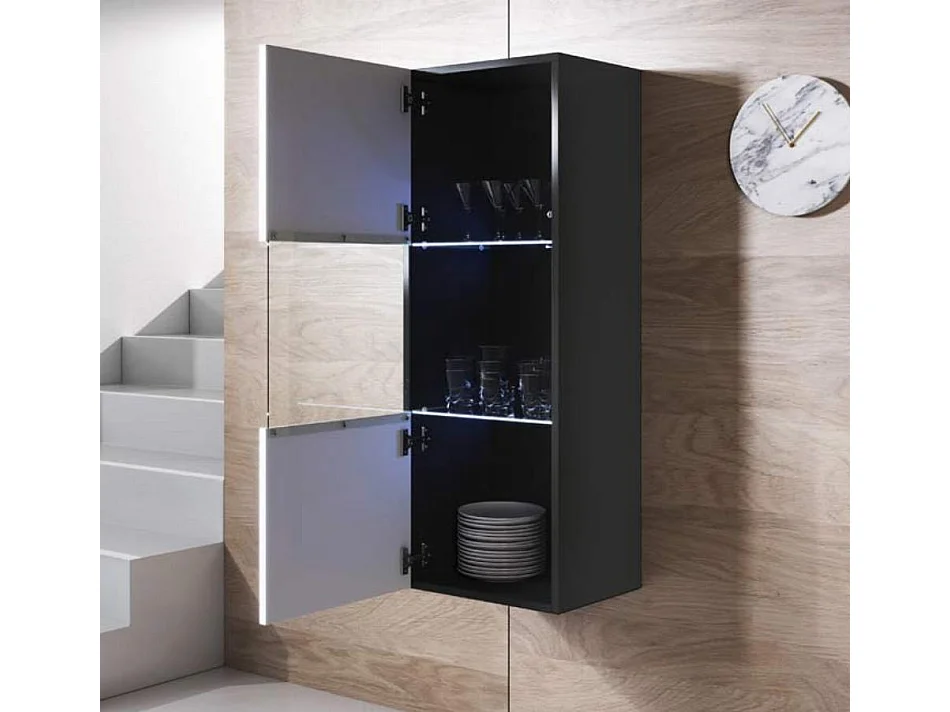 Vitrina para Salón comedor en Negro y Blanco con LED 40x29x126cm Luke V3