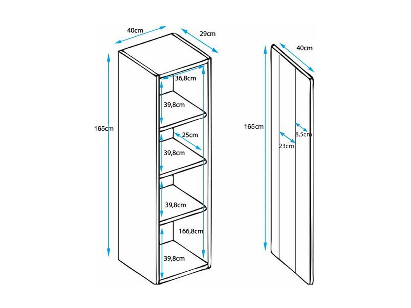 Vitrina para Salón comedor en Blanco con LED 40x29x165cm Luke V5