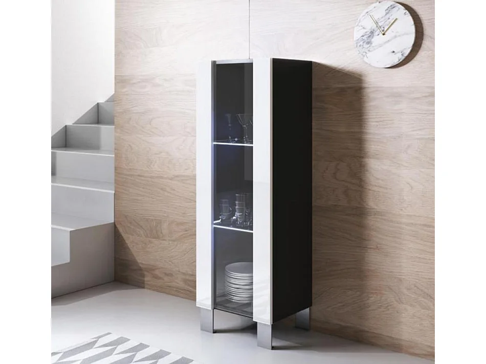 Vitrina para Salón comedor en Negro y Blanco con LED 40x29x138cm Luke V2