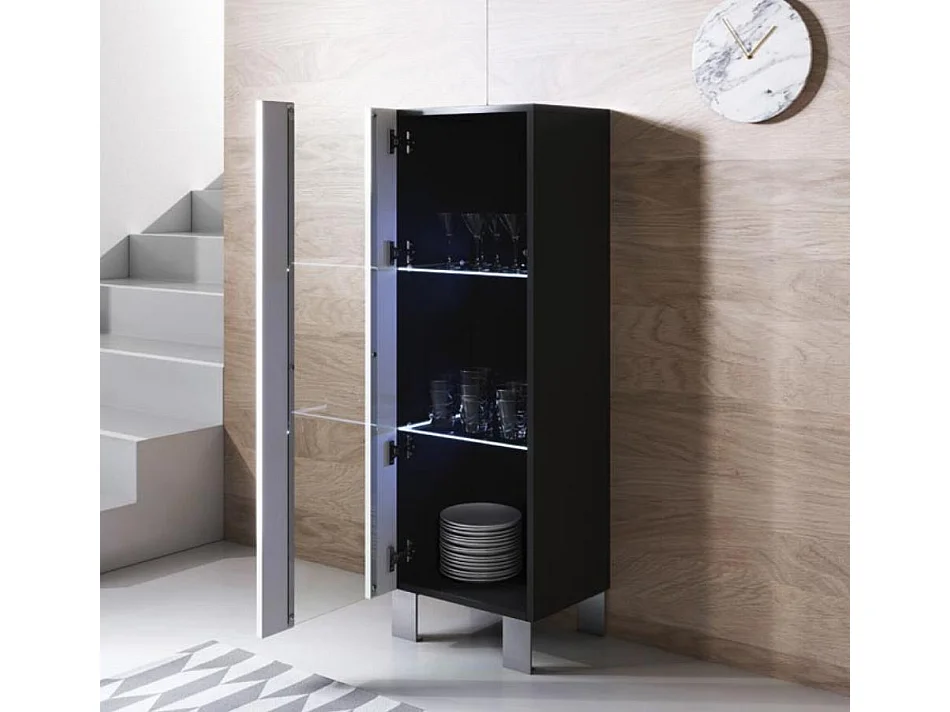 Vitrina para Salón comedor en Negro y Blanco con LED 40x29x138cm Luke V2