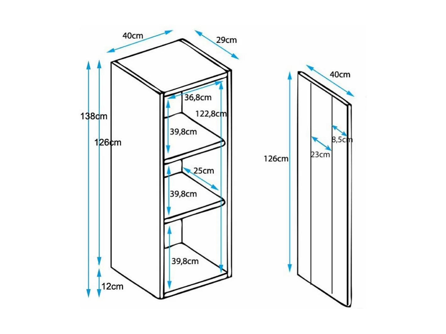 Vitrina para Salón comedor en Negro y Blanco con LED 40x29x138cm Luke V2