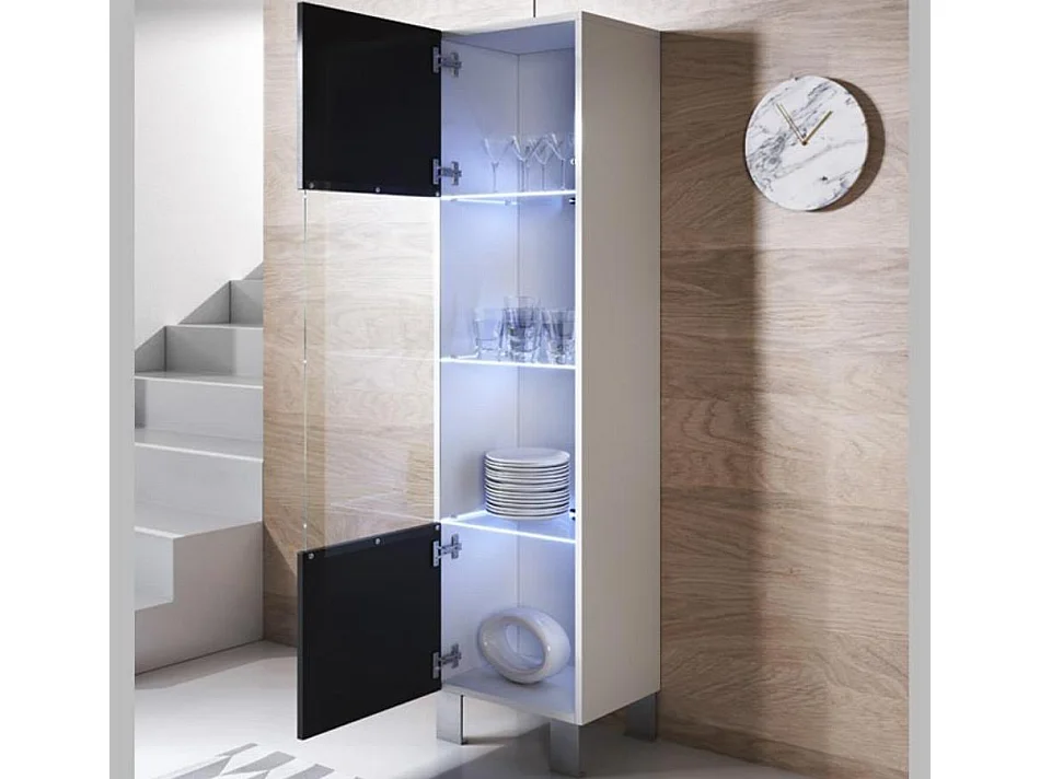Vitrina para Salón comedor en Blanco y Negro con LED 40x29x177cm Luke V6
